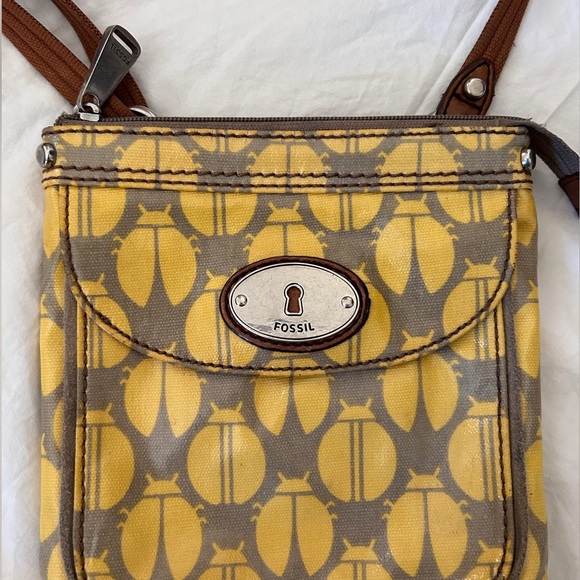 FOSSIL ladybug print coated canvas crossbody bag purse - Picture 1 of 10